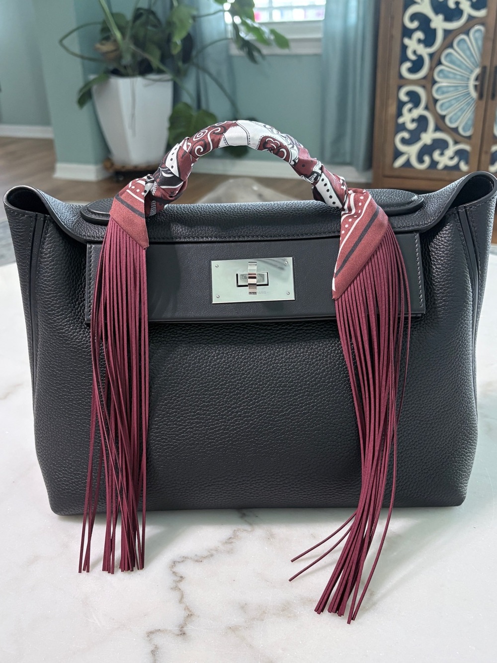 Burgundy Equestrian Purse Handbag Scarf with Fringe - Picture 1 of 10